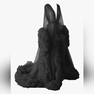 Maternity Black Ruffled Robe/ Gown
